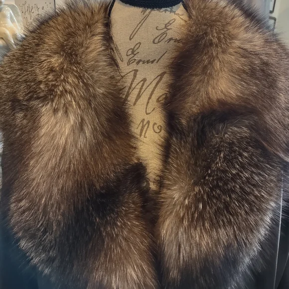 Vera Pelle Black Genuine Black Leather 3/4 Coat Fur Trim Made In Italy L - XL 14 - Picture 4 of 13